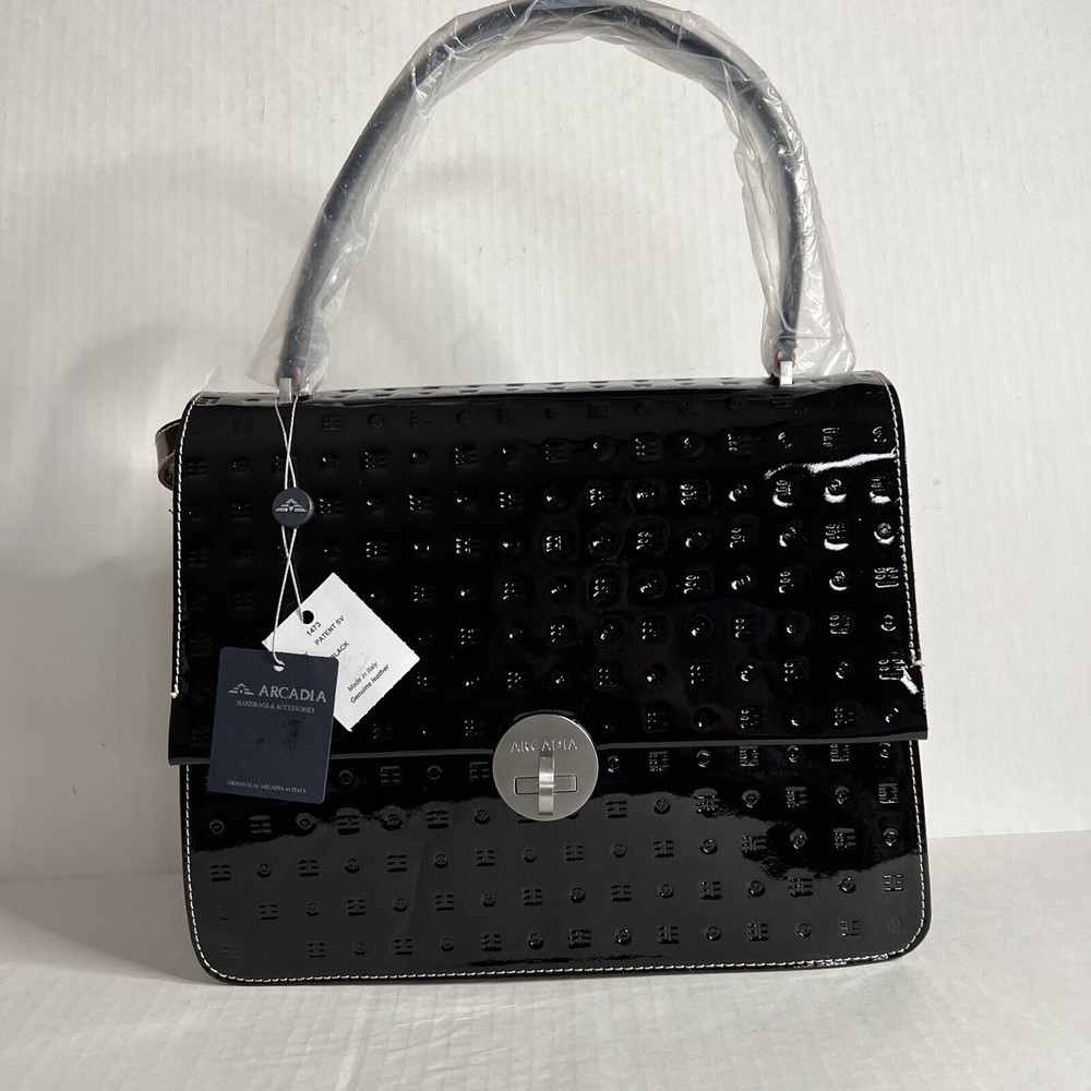 SOLD! NWT Arcadia 1473 Made In Italy Black Leather Satchel
